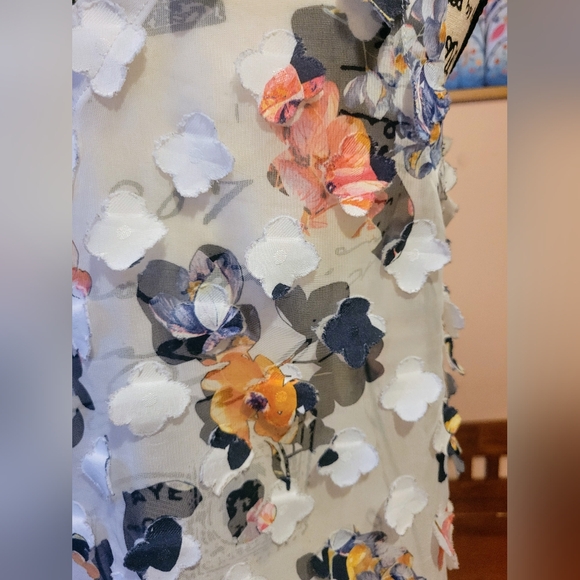 A New Day Floral Applique Sheer V-Neck Pastel Tank Top, White, Medium, NWOT - Picture 7 of 8